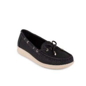 Black Shelley Perforated Gloria Vanderbilt Loafer Moccasins Silver Grommets 8.5M